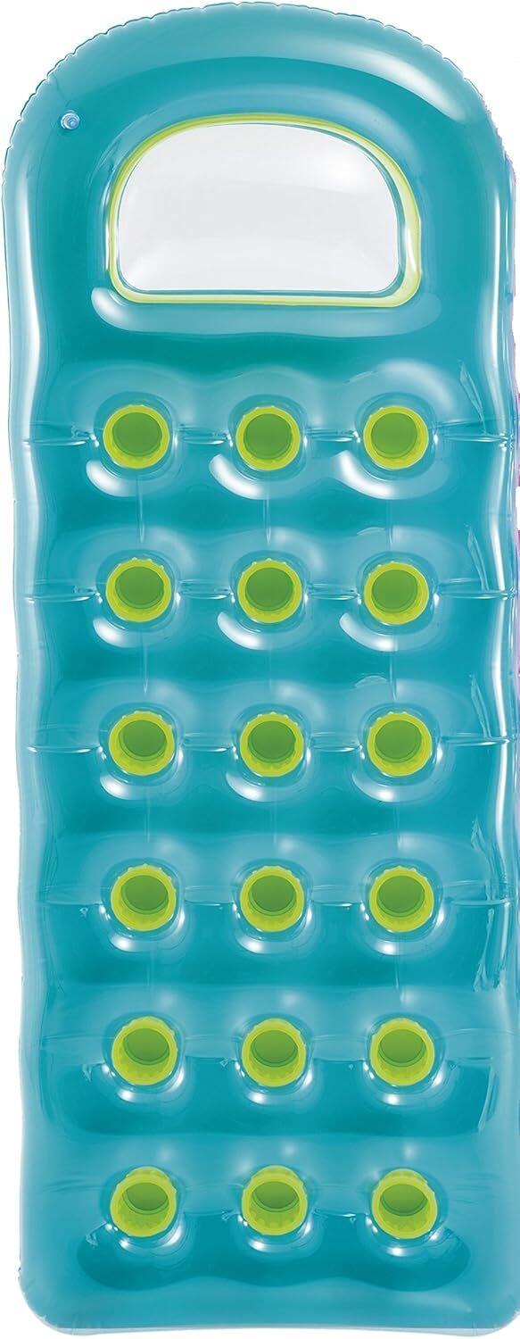Intex 59895 - Materassino 18 Buchi con Oblò, VERDE ACQUA E ARANCIONE, 188 x 71 cm