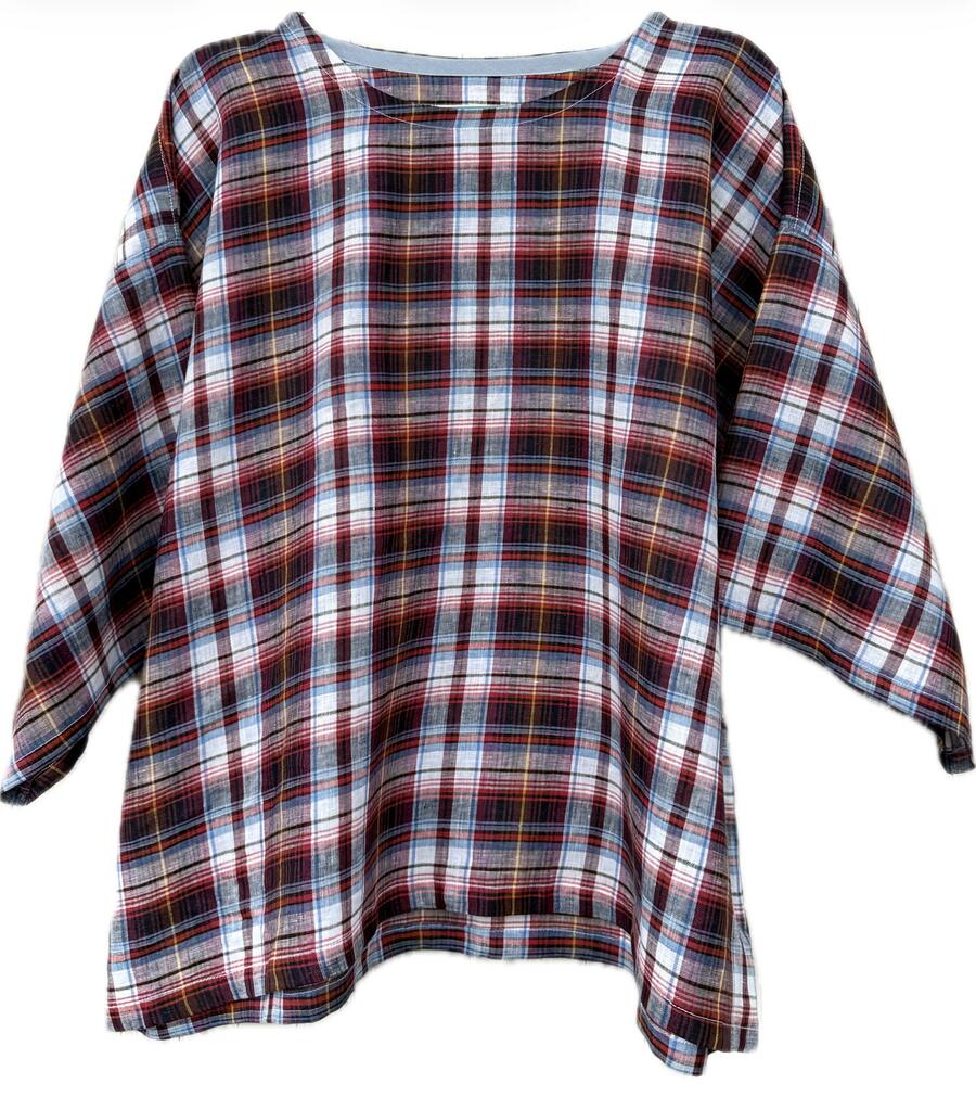 Camicia  rosso in lino quadri