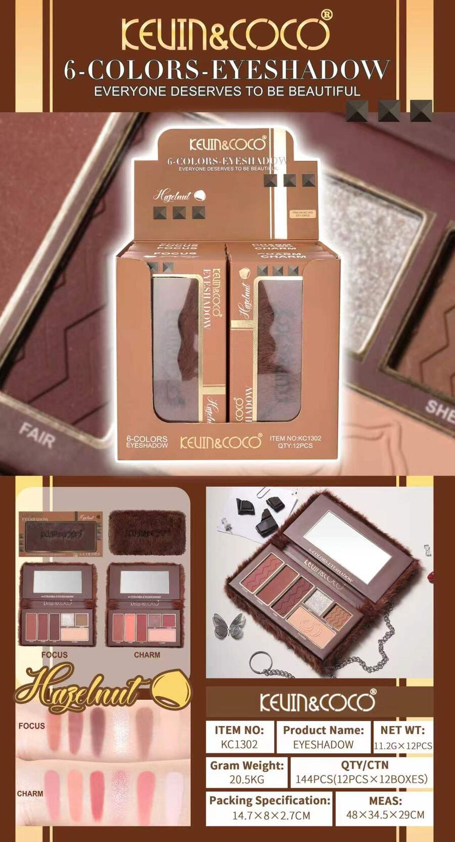 KEVIN&COCO Eyeshadow 6 Colors Palette  
 -Conf.da 12 pezzi