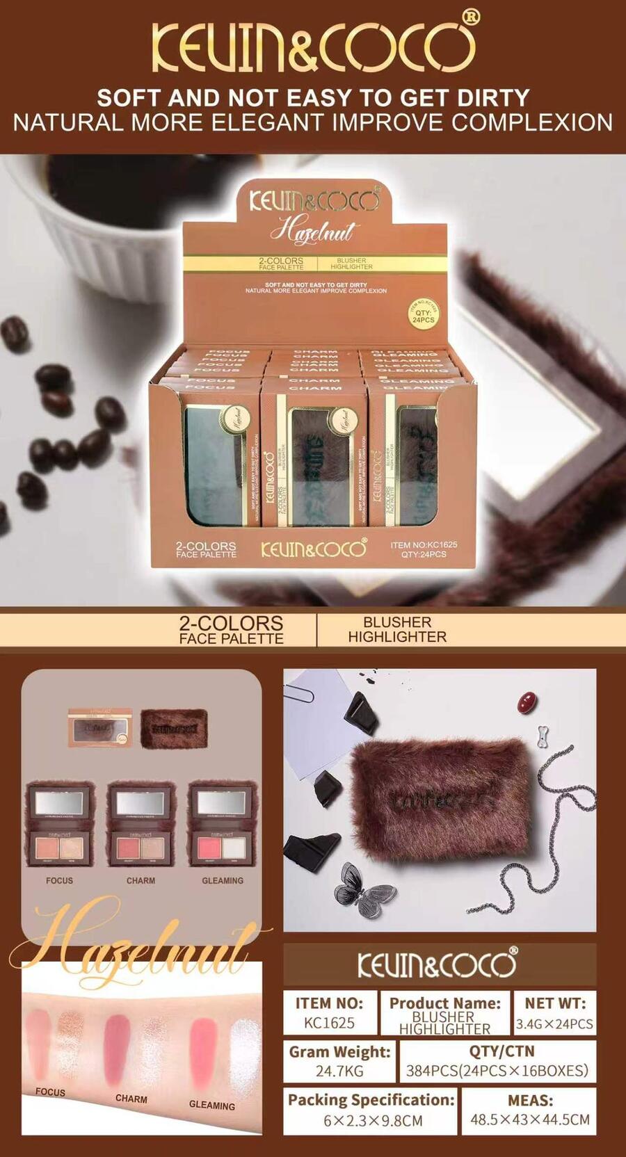 KEVIN&COCO Blusher Highlighter 2 Colors Face Palette 
 -Conf.da 12 pezzi
