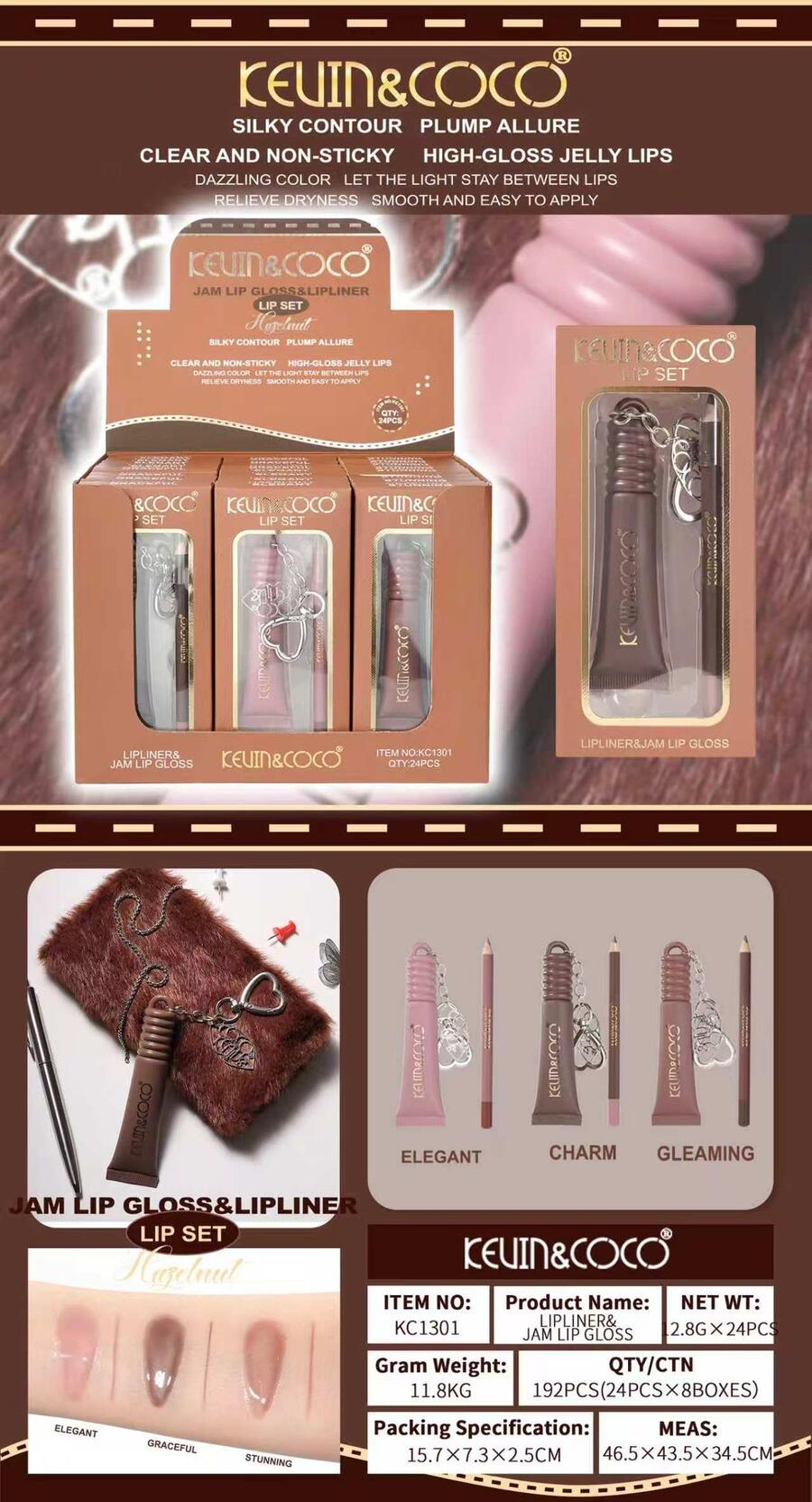 KEVIN&COCO Lip Set Lipliner + Jam Lip Gloss
 -Conf.da 24 pezzi