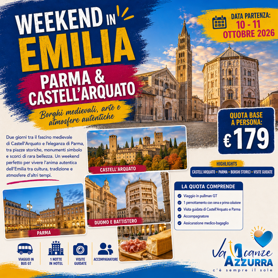 10 OTTOBRE 2026 TOUR 2 GIORNI WEEKEND IN EMILIA ROMAGNA
