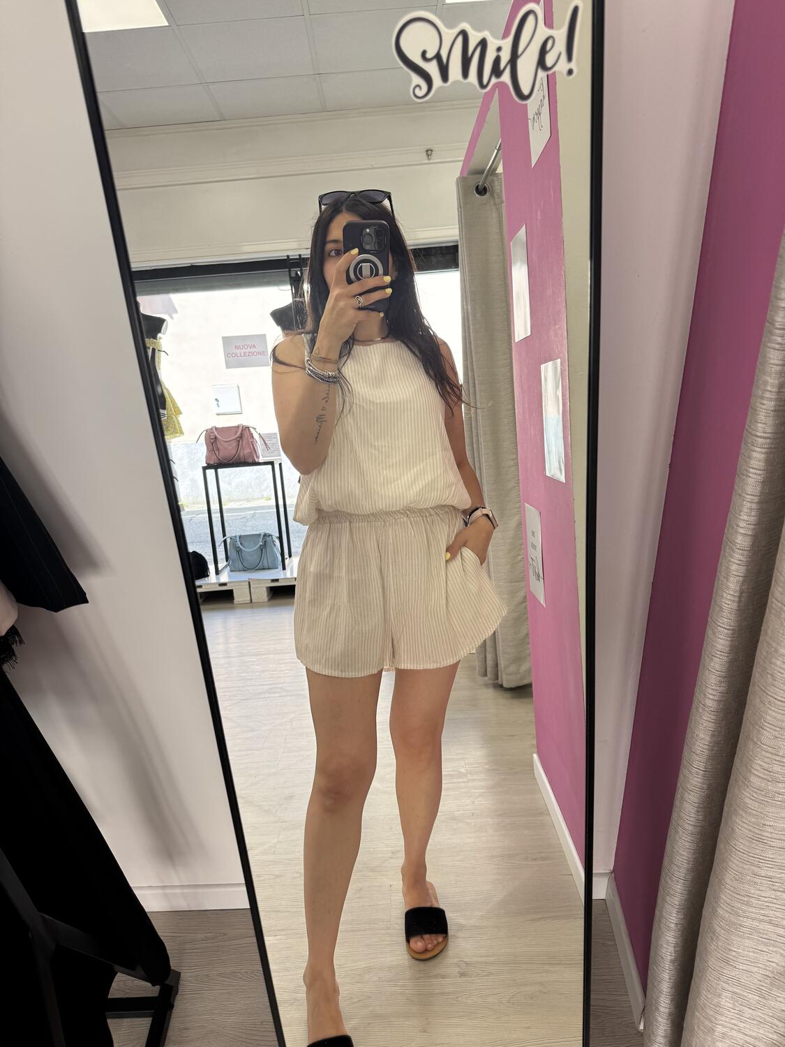 NOVITÀ Completo top e shorts a righe in lurex