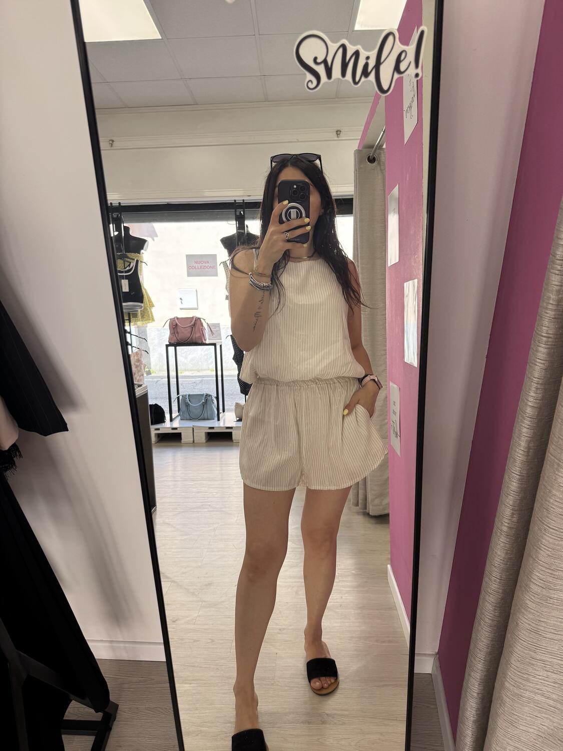 NOVITÀ Completo top e shorts a righe in lurex