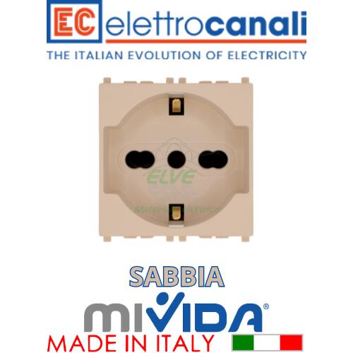 ELETTROCANALI - MV6050S Presa Unel universale 10/16A MiVida sabbia compatibile con la serie Vimar Plana®