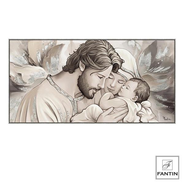 Quadro Sacra Famiglia Fantin Argenti Cornice Silver 140x70 cm