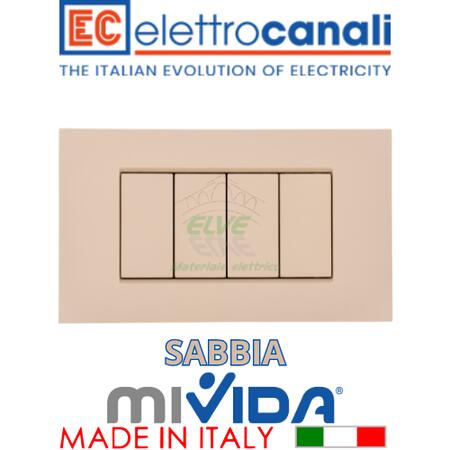 ELETTROCANALI - MV6984S Placca MiVida 4 moduli sabbia compatibile con la serie Vimar Plana®