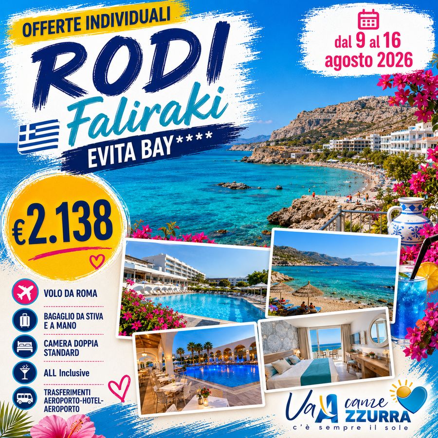  9 AGOSTO 2026 RODI Faliraki EVITA BAY ****