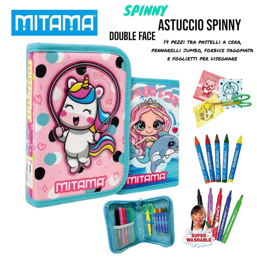 Astuccio Spinny Double Face Unicorno Beach 14 Pezzi