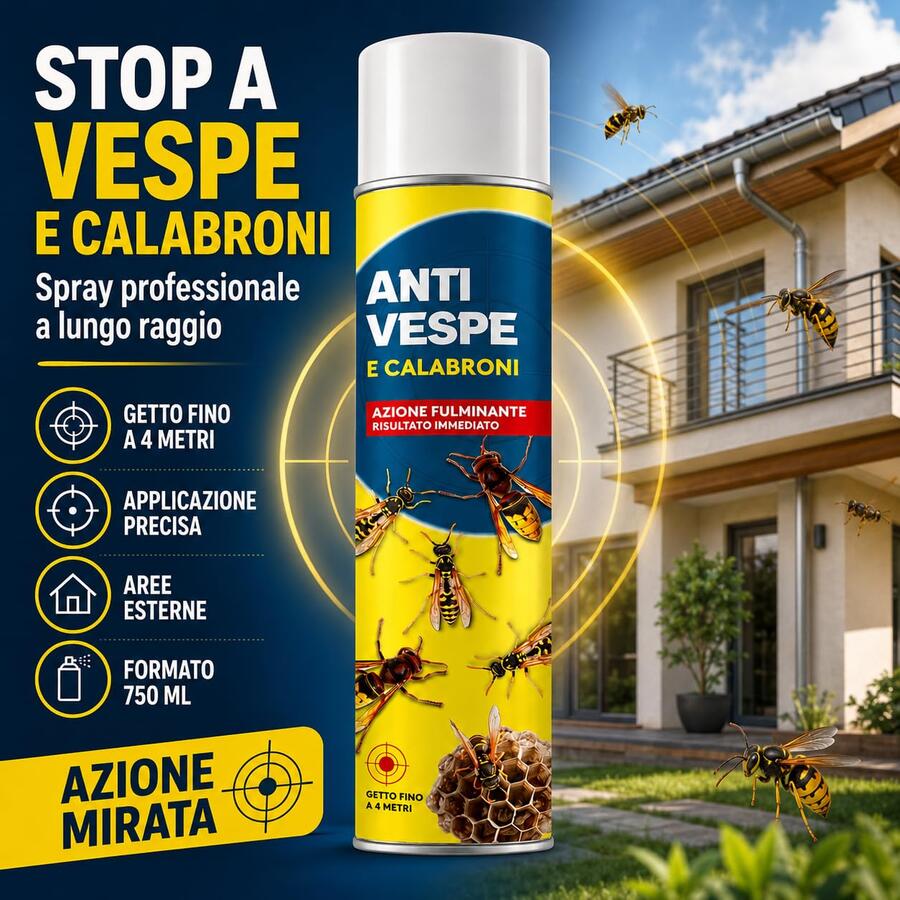Insetticida Adama Spray Anti Vespe Api e Calabroni Nido Alveare 750ml
