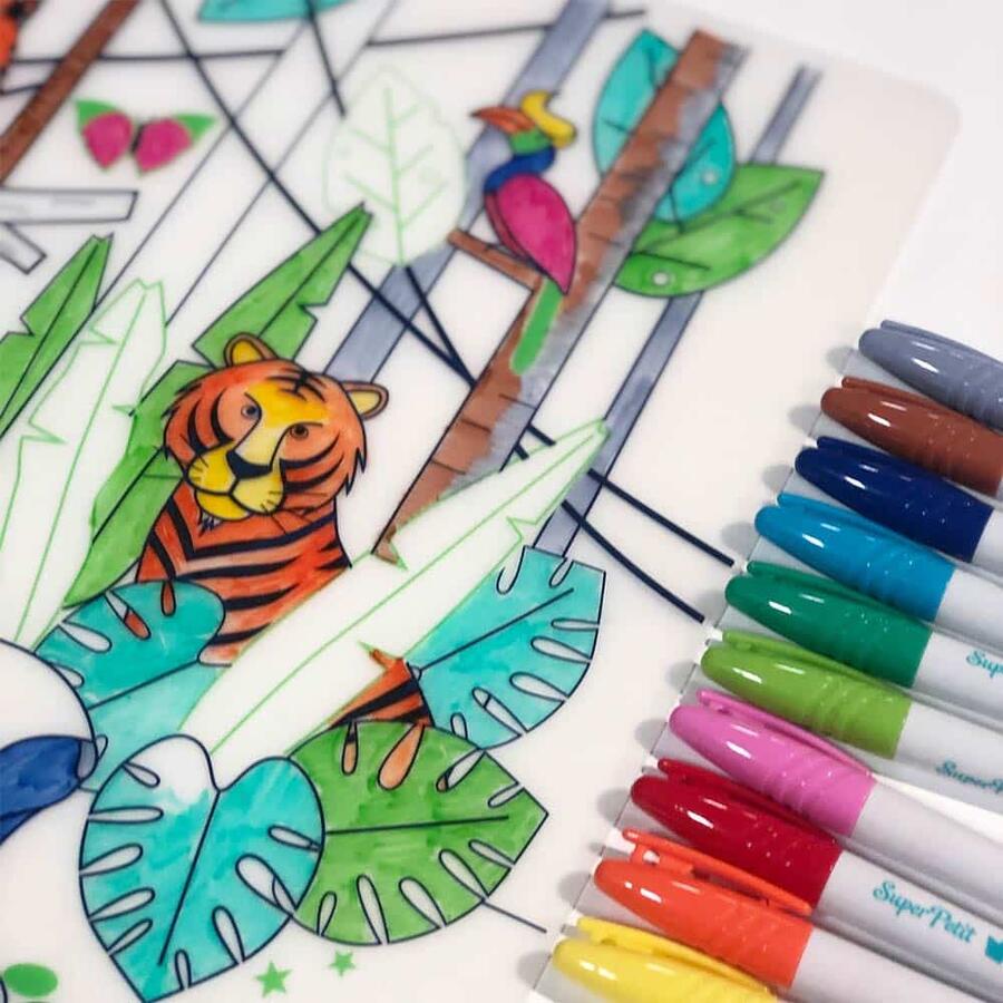 Tappetino da colorare riutilizzabile – Giungla + 5 pennarelli