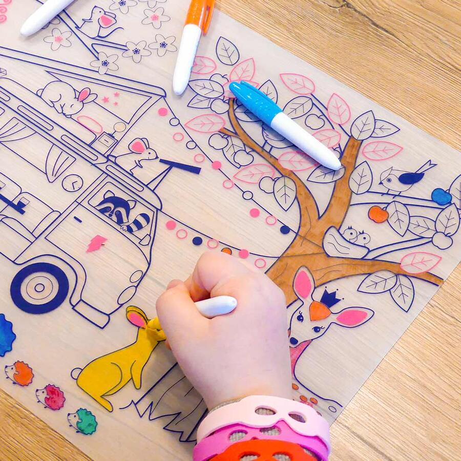 Tappetino da colorare riutilizzabile – Dream Van + 5 pennarelli