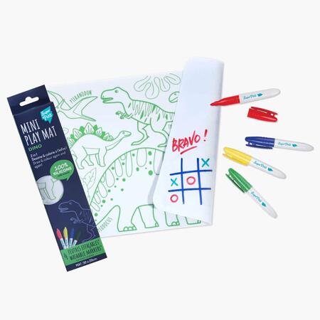 Mini tappetino da colorare reversibile – Dinosauri + 4 pennarelli
