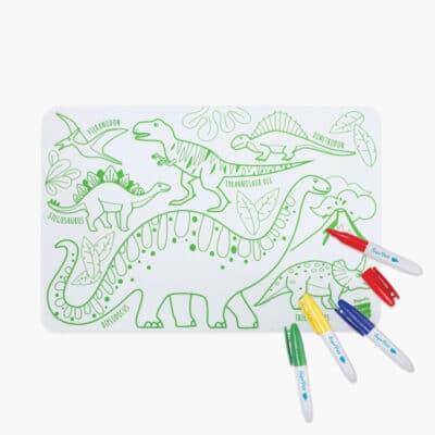 Mini tappetino da colorare reversibile – Dinosauri + 4 pennarelli