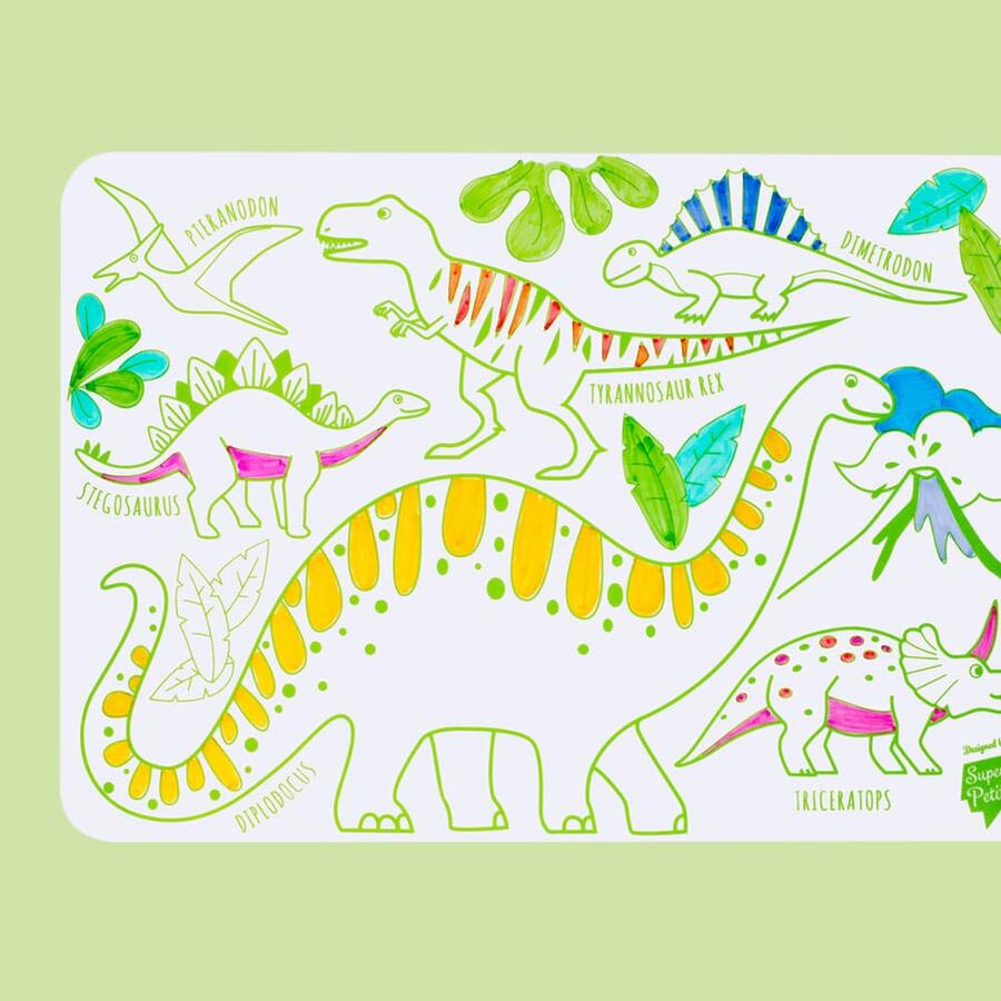 Mini tappetino da colorare reversibile – Dinosauri + 4 pennarelli