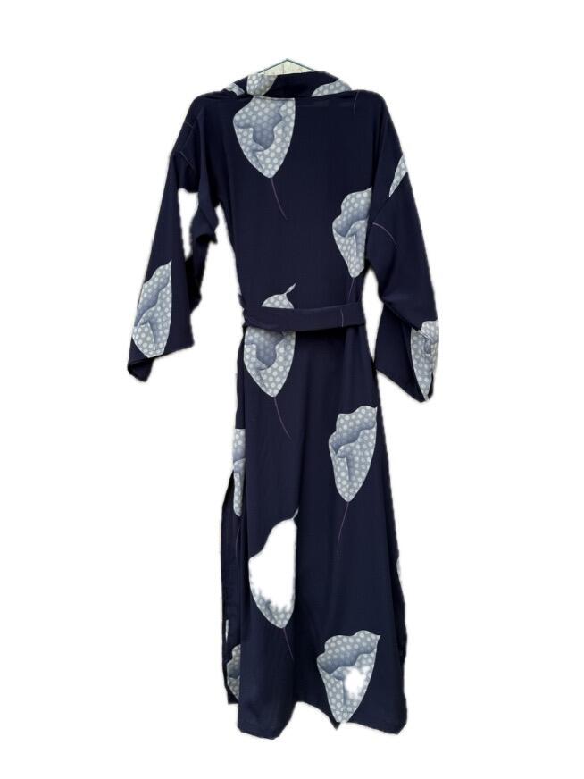 Kimono misto seta fiori grigi