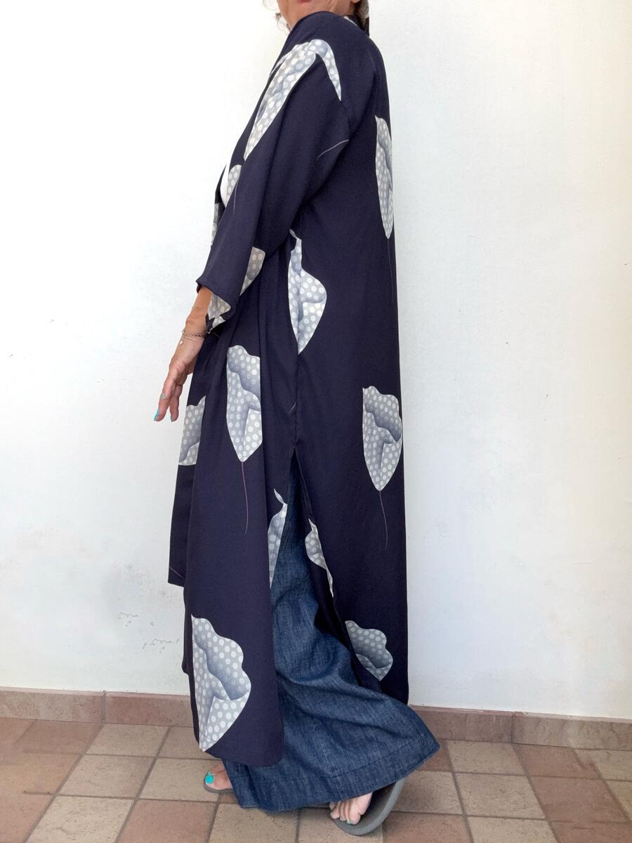 Kimono misto seta fiori grigi