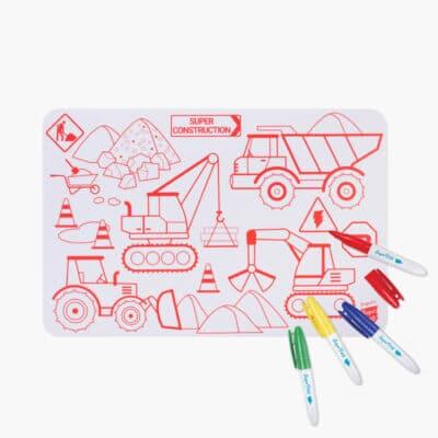 Mini tappetino da colorare reversibile – Super Cantiere + 4 pennarelli