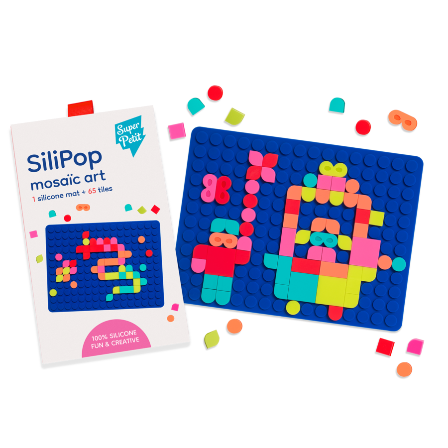 Scatola mosaico Silipop – Tavola in silicone + 65 pezzi + cartolina