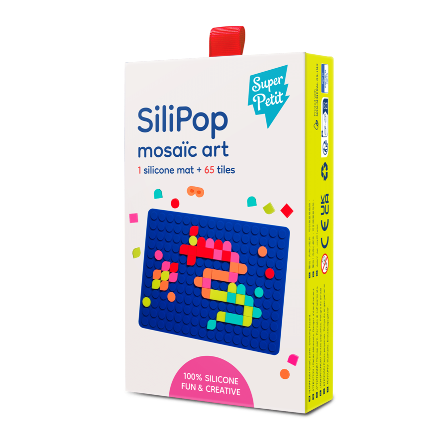 Scatola mosaico Silipop – Tavola in silicone + 65 pezzi + cartolina