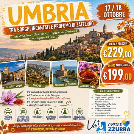 17 OTTOBRE 2026 TOUR 2 GIORNI UMBRIA: TRA BORGHI INCANTATI E PROFUMO DI ZAFFERNO: