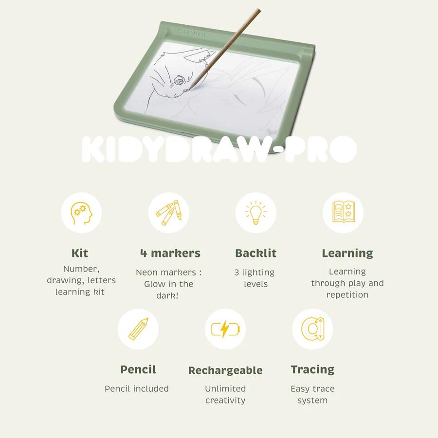 KIDYDRAW‑PRO – Tablet luminoso doppia faccia per disegno e apprendimento