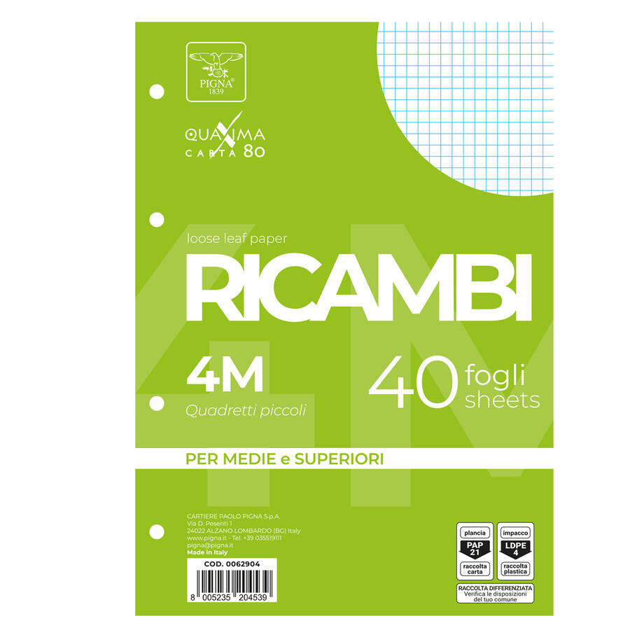 Fogli Ricambio Forati QUAXIMA 80 gr PIGNA - conf. 40 fogli