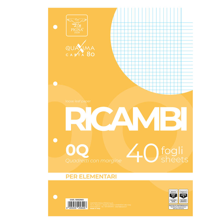 Fogli Ricambio Forati QUAXIMA 80 gr PIGNA - conf. 40 fogli