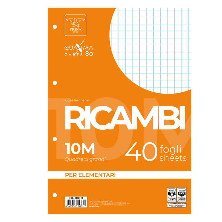 Fogli Ricambio Forati QUAXIMA 80 gr PIGNA - conf. 40 fogli