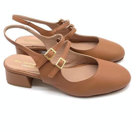 Wil Demulder London slingback stile Mary Jane Nappa cuoio