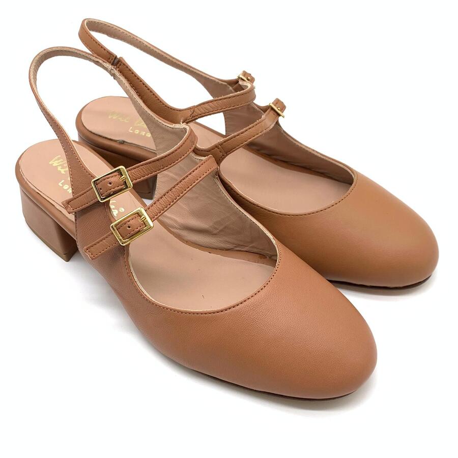 Wil Demulder London slingback stile Mary Jane Nappa cuoio