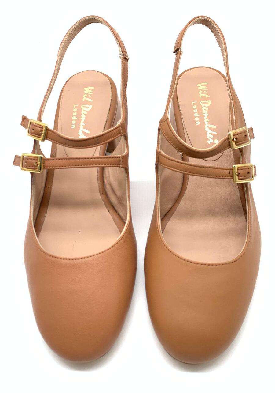 Wil Demulder London slingback stile Mary Jane Nappa cuoio
