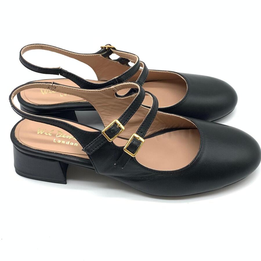 Wil Demulder London slingback stile Mary Jane Nappa nera