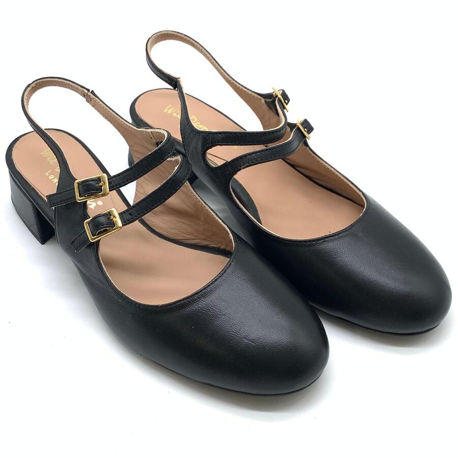 Wil Demulder London slingback stile Mary Jane Nappa nera