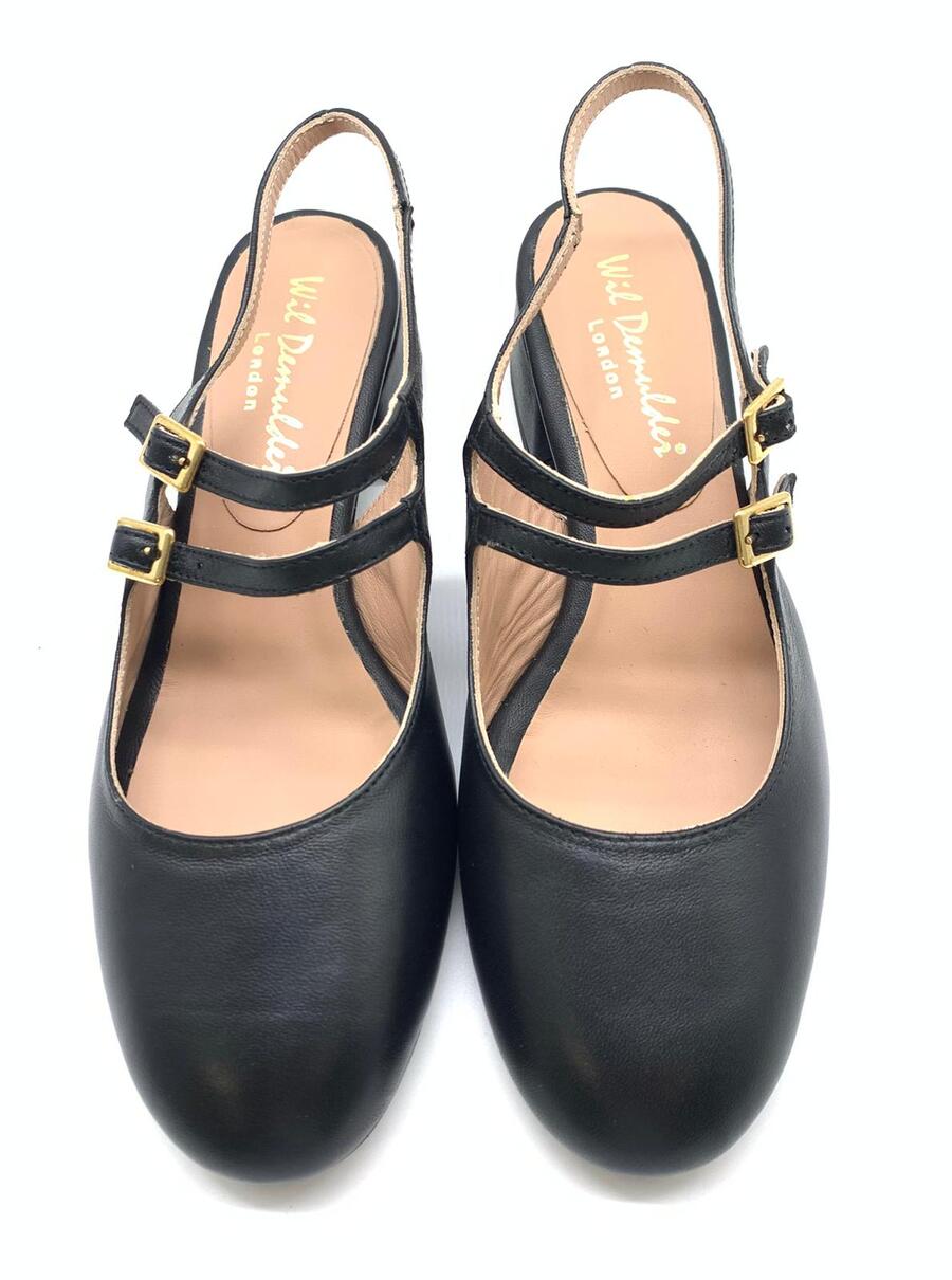 Wil Demulder London slingback stile Mary Jane Nappa nera
