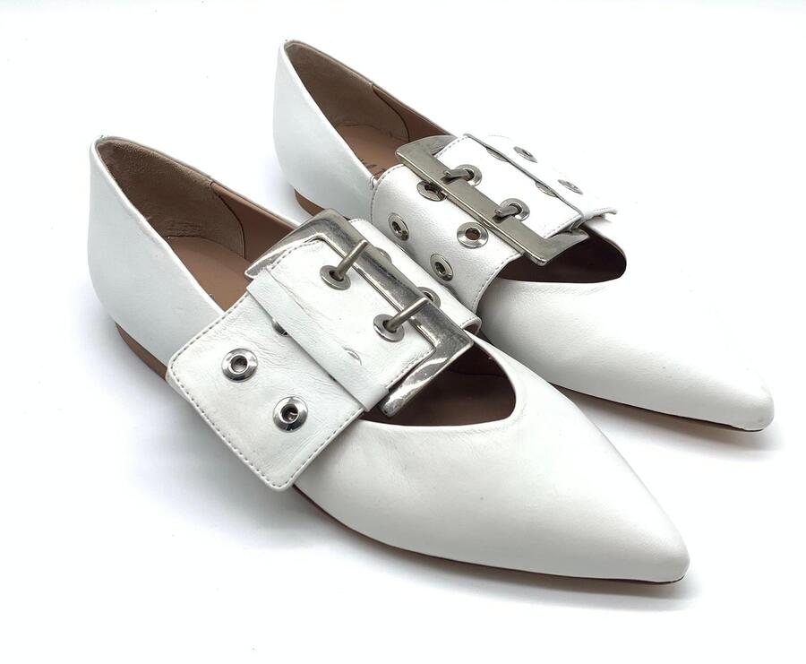 Wil Demulder London ballerina con fibbia argentata con occhielli Nappa latte 