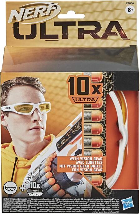 Hasbro Nerf Ultra – 10 dardi e Occhiali Vision Gear (ricarica per blaster Nerf Ultra con incluso un paio di occhiali protettivi)