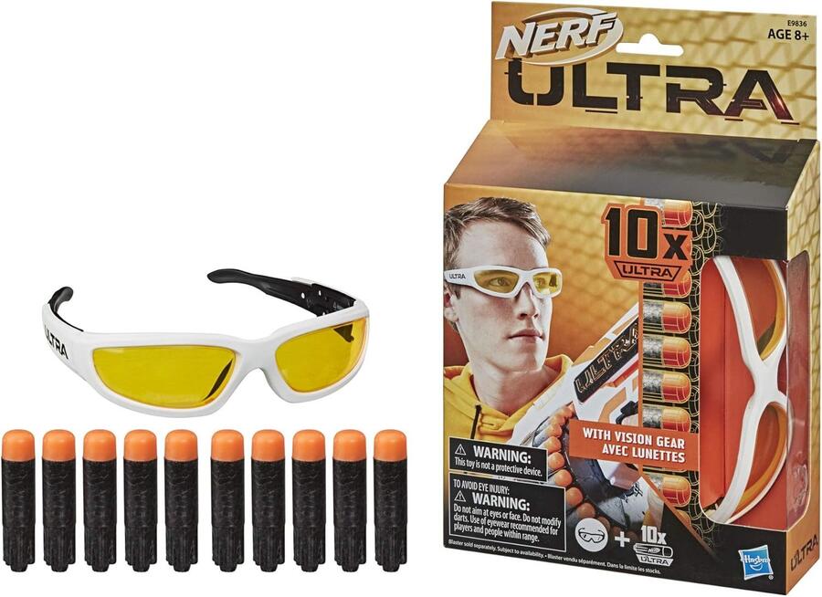 Hasbro Nerf Ultra – 10 dardi e Occhiali Vision Gear (ricarica per blaster Nerf Ultra con incluso un paio di occhiali protettivi)