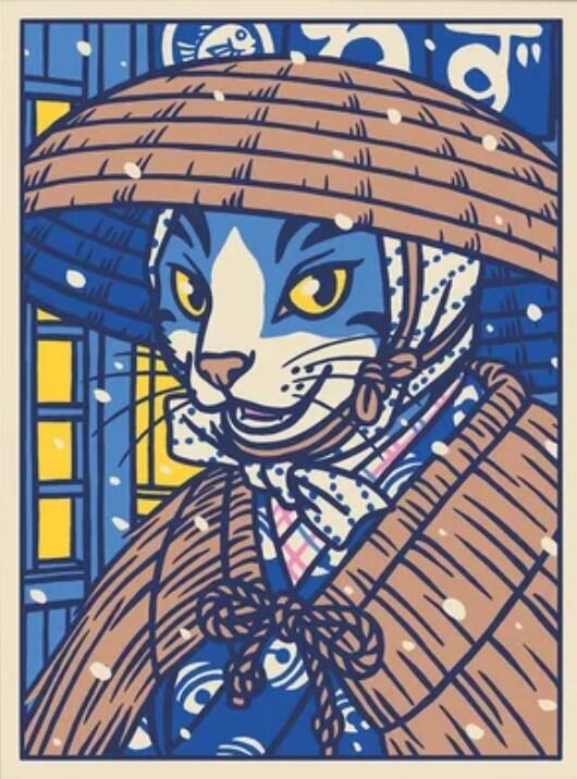 Stéphane Casier, stampa fine art A4 (21x29,7 cm): "Chat quittant un restaurant sous la neige" / "Gatto che esce da un ristorante sotto la neve"