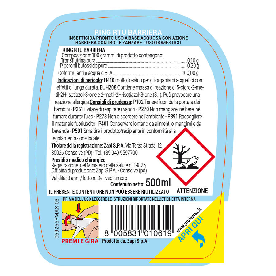 Spray Insetticida Barriera Antizanzare da 500 ml PROTEMAX