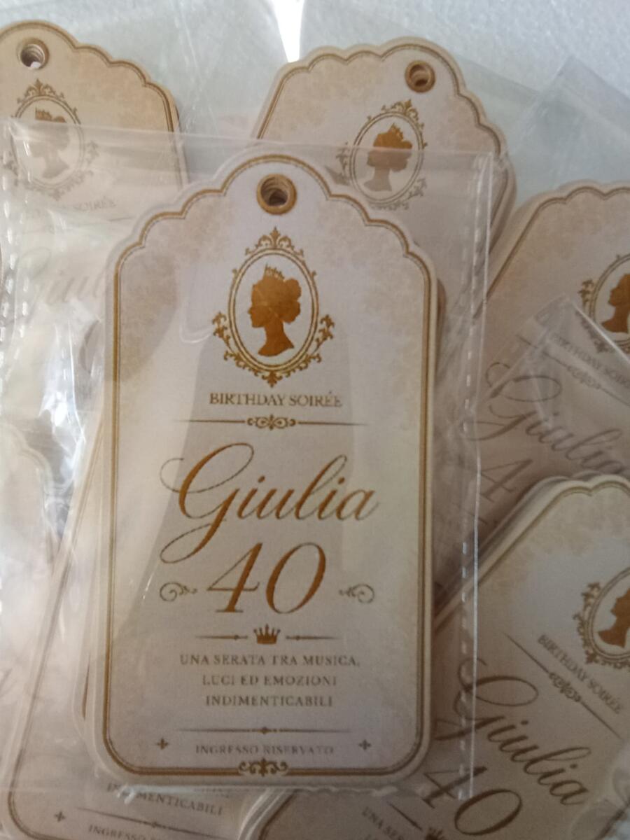 Cartellini Invito Sagomati Fronte/Retro per Compleanno ed Eventi - Modello "Soirée" (10 pz)