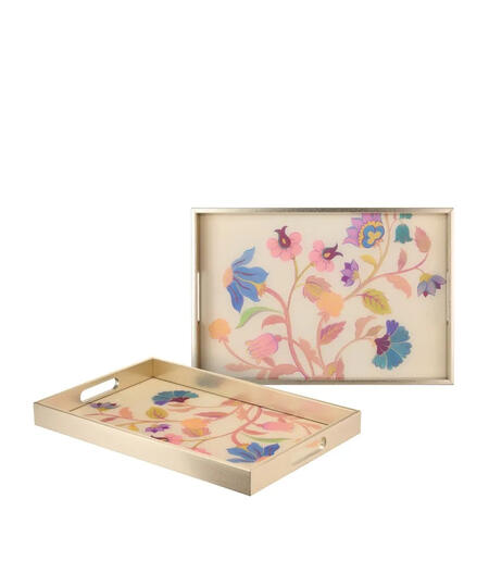 Vassoio Rettangolare Bloomfield L'Oca Nera - Vetro Decorato Floreale 45x30 cm