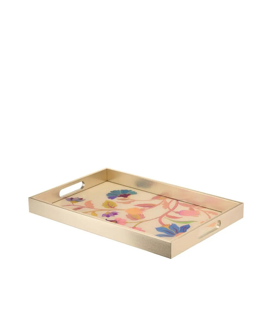 Vassoio Rettangolare Bloomfield L'Oca Nera - Vetro Decorato Floreale 45x30 cm