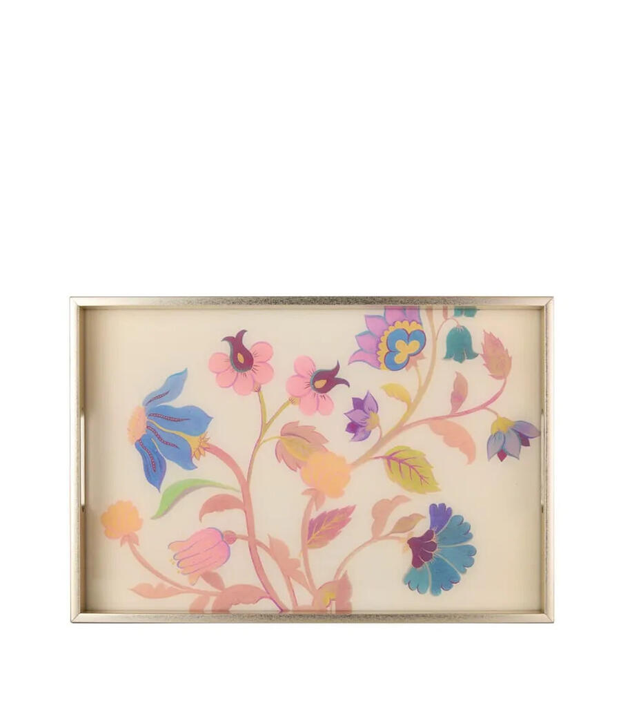 Vassoio Rettangolare Bloomfield L'Oca Nera - Vetro Decorato Floreale 45x30 cm