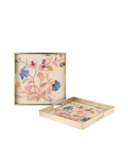 Vassoio Quadrato Bloomfield L'Oca Nera - Vetro Decorato Floreale 37x37 cm