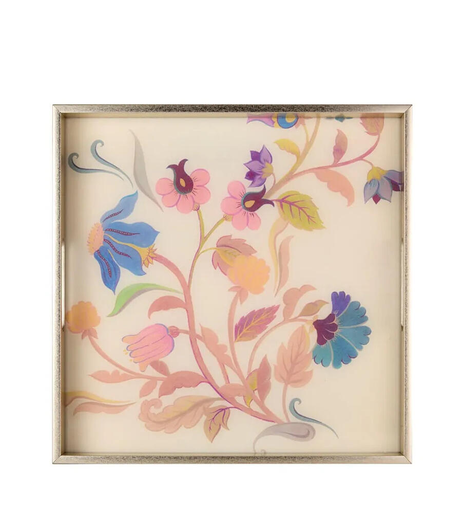 Vassoio Quadrato Bloomfield L'Oca Nera - Vetro Decorato Floreale 37x37 cm