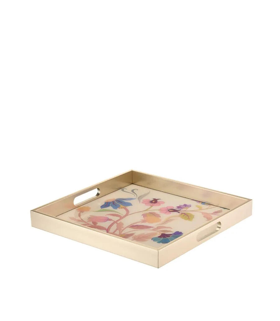 Vassoio Quadrato Bloomfield L'Oca Nera - Vetro Decorato Floreale 37x37 cm