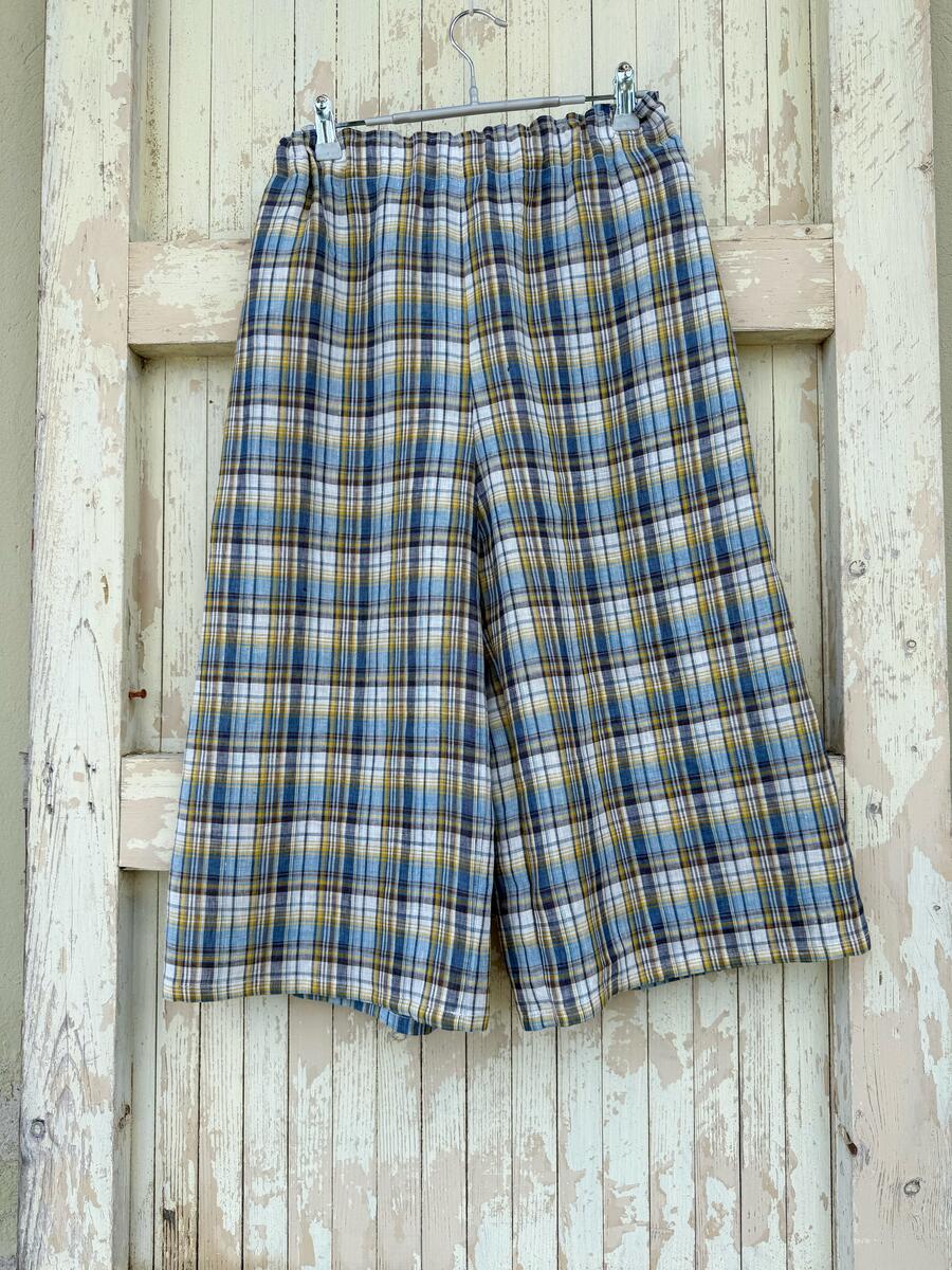 Pantalone bermuda quadri azzurro 