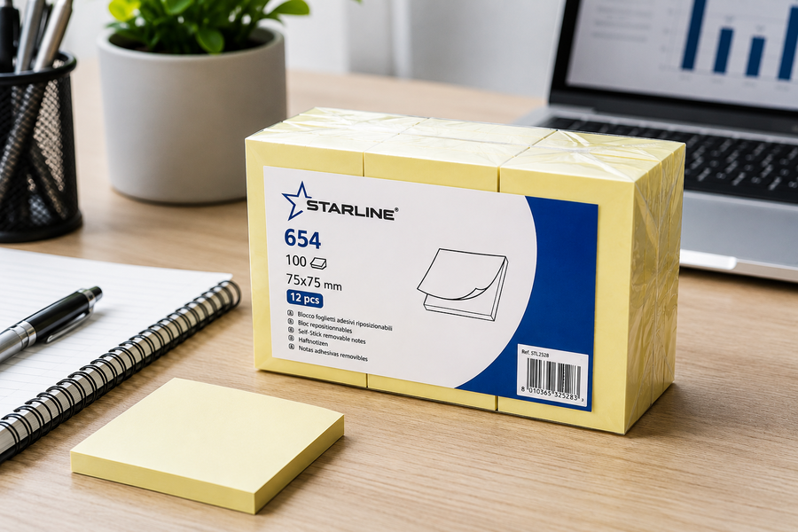 Blocchetto Adesivo tipo POST-IT 654 100 ff 75x75 mm STARLINE - conf. 12 pz
