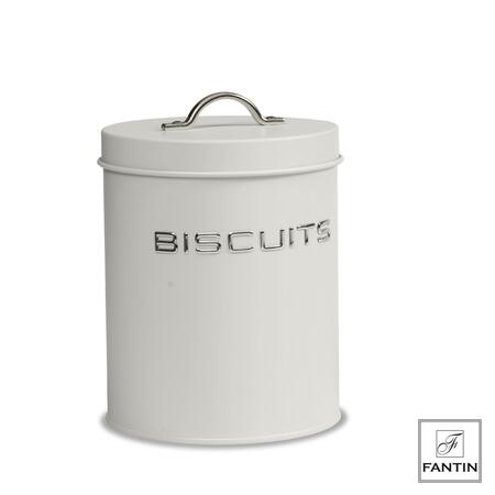 Fantin - Biscottiera Bianca in Latta "Biscuits" Ø13,5xH17,5 cm